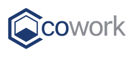 This is a coloured version of our logo. The CoWorkSpace logo is coloured, featuring shades of blue and grey.