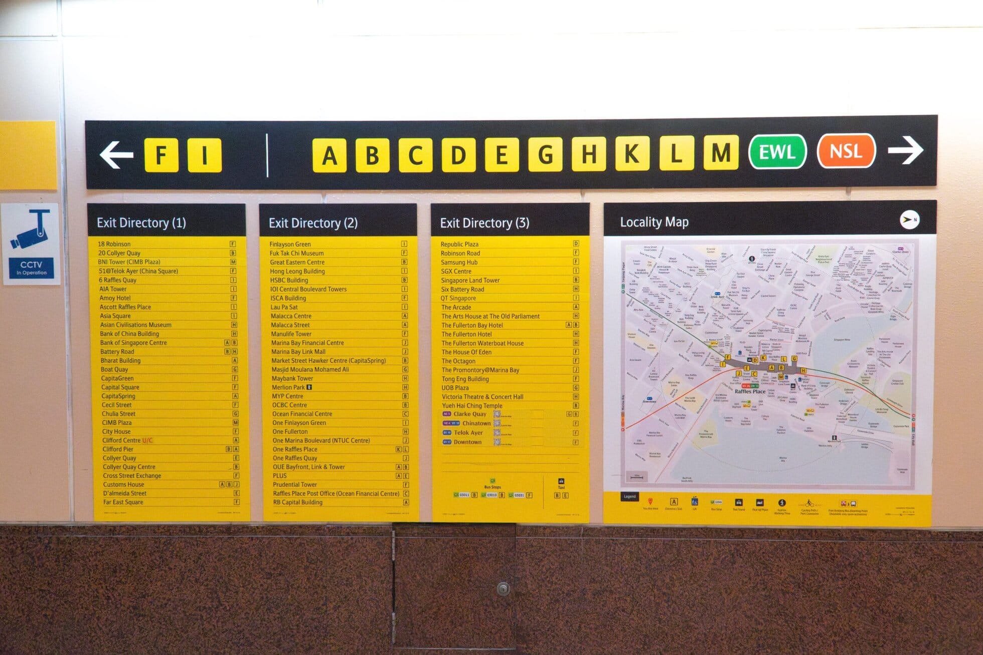 CoWorkSpace at Raffles Quay in the Rain Exit directory and local map at Raffles Quay Singapore.