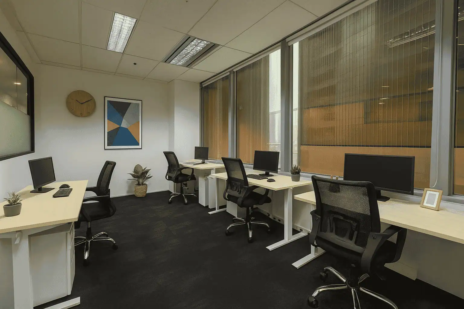 Serviced office space featuring a scenic city view, ideal for professionals seeking a productive wor.