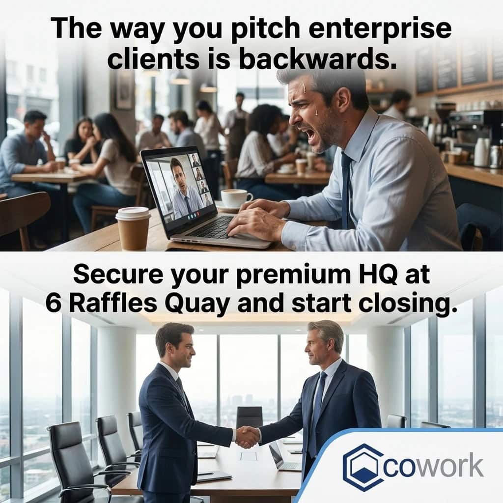 Modern coworking space at Raffles Quay with professionals collaborating.