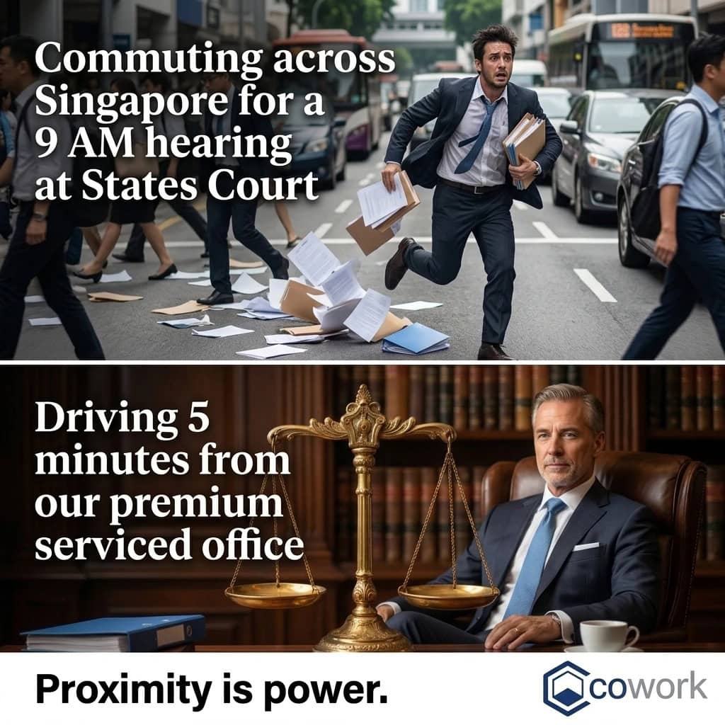 10 Benefits Of Running Your Law Firm From Our Serviced Office (Near The Courts At Raffles Quay) 1 Businessman rushing across Singapore street near courts, busy city commute.