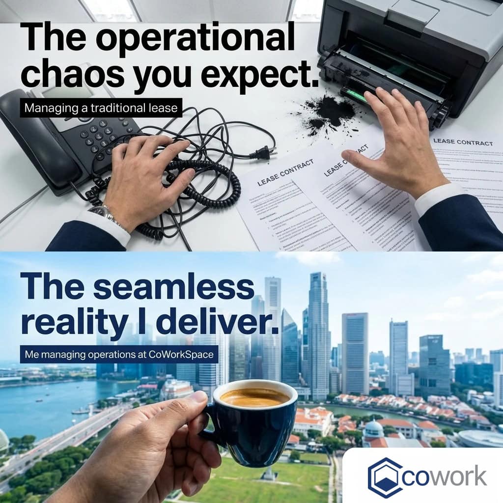 What I Do As A Manager In Our Office Space at 6 Raffles Quay: How I Keep Operations Smooth, Clients Confident, And Teams Productive In 2026 8 Office management chaos with tangled cords and documents at coworking space.
